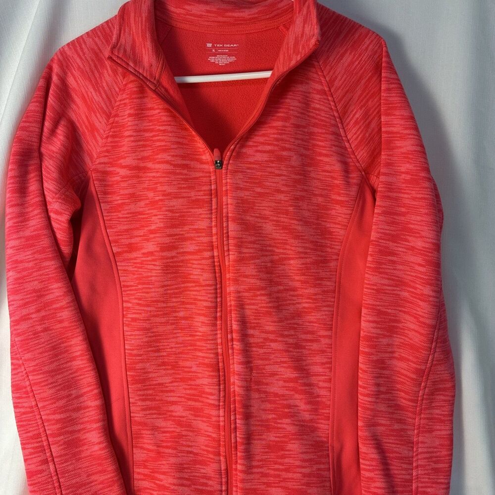 Tek Gear Women's Orange Heathered Full Zip Knit Track Jacket, XL